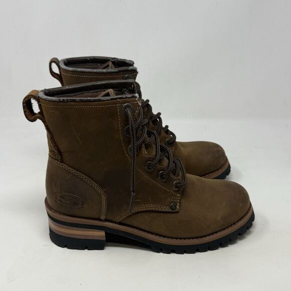 Skechers Logger Boots Womens 6.5 Brown Leather Chunky Heel Y2K Biker 47808 - Picture 1 of 16